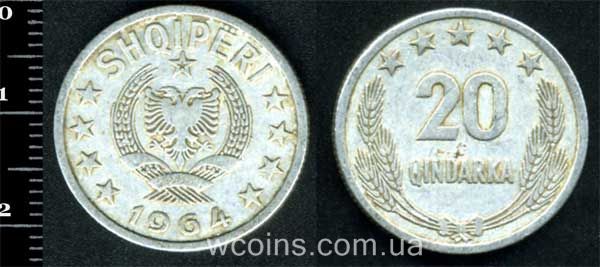 Coin Albania 20 qindarka 1964
