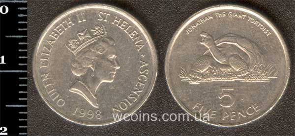 Монета Святої Єлени та Вознесіння О-ви 5 центів 1998