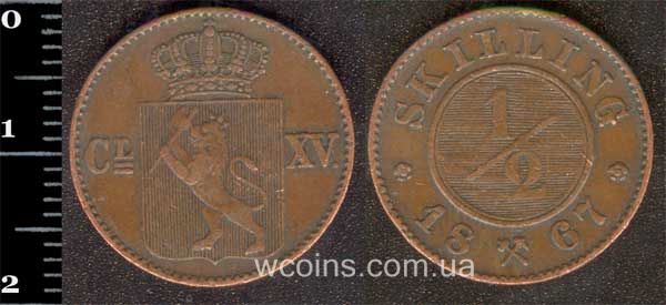 Монета Норвеґія 1/2 скіллінга 1867