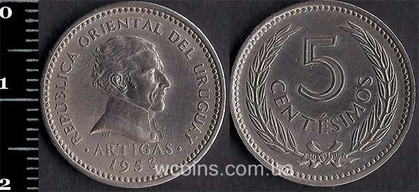Монета Уругвай 5 сентесимо 1953