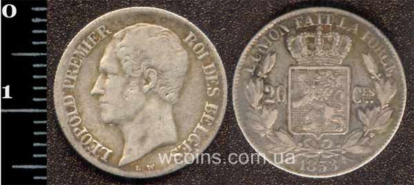 Монета Бельґія 20 сантимів 1853