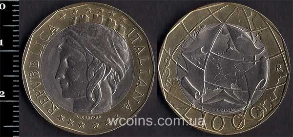 Монета Італія 1000 лір 1998