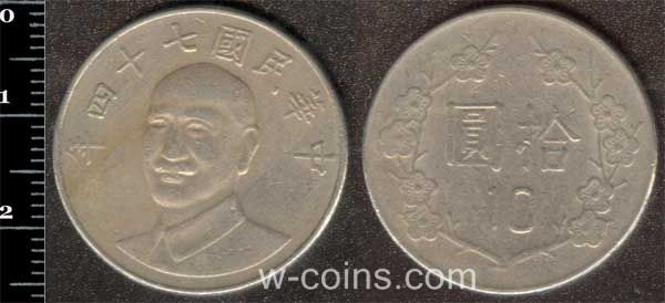 Монета Тайвань 10 юань (долар) 1985