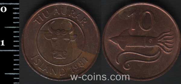 Монета Ісландія 10 ейре 1981