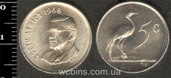 Монета Південна Африка 5 центів 1968