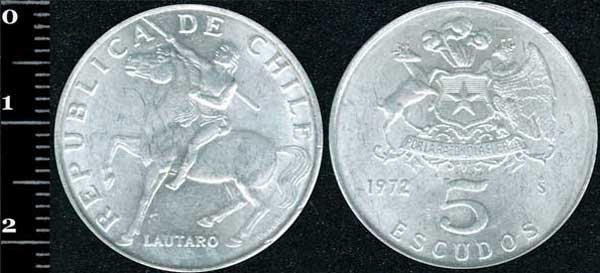Монета Чілі 5 ескудо 1972