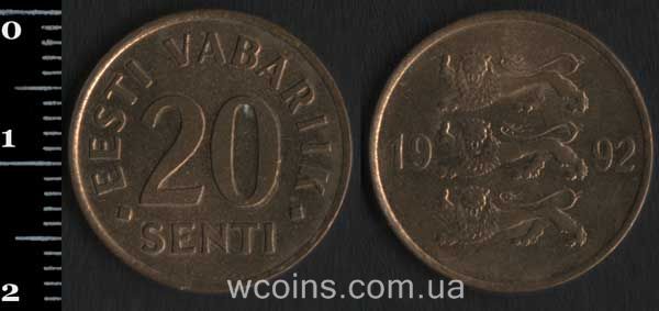 Монета Естонія 20 сенті 1992
