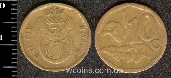 Монета Південна Африка 10 центів 2004