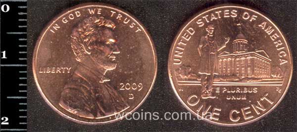 Монета США 1 цент 2009