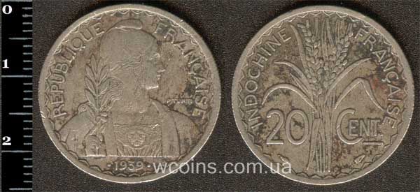 Coin French Indochina 20 cents 1939