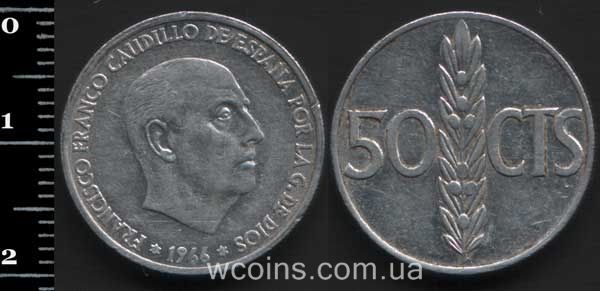 Монета Іспанія 50 сантимів 1966