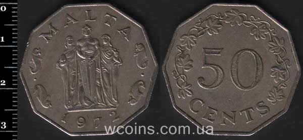 Монета Мальта 50 центів 1972