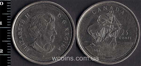 Монета Канада 25 центів 2004