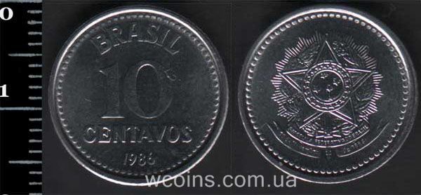 Монета Бразілія 10 сентаво 1986