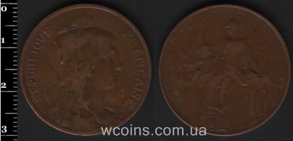 Монета Франція 10 сантимів 1914