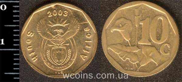 Монета Південна Африка 10 центів 2003