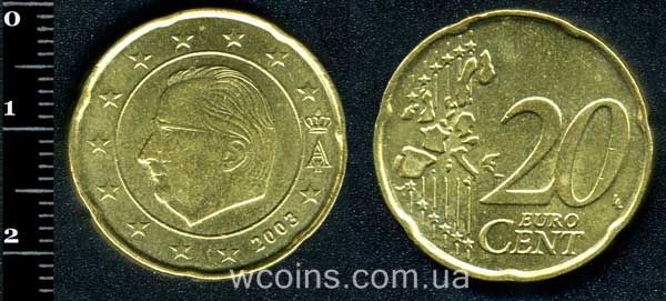 Монета Бельґія 20 євро центів 2003