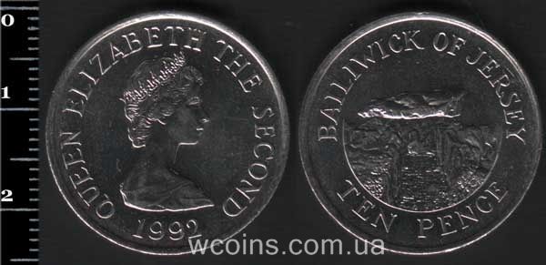 Монета Джерсі 10 пенсів 1992
