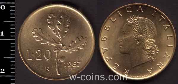 Монета Італія 20 лір 1987