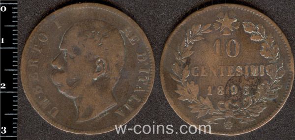 Монета Італія 10 чентезимо 1893