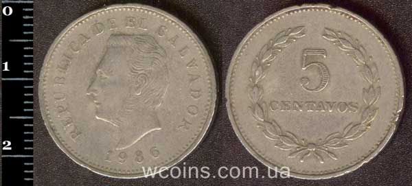 Монета Сальвадор 5 cентаво 1986