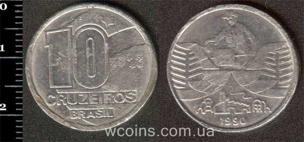 Монета Бразілія 10 крузейро 1990