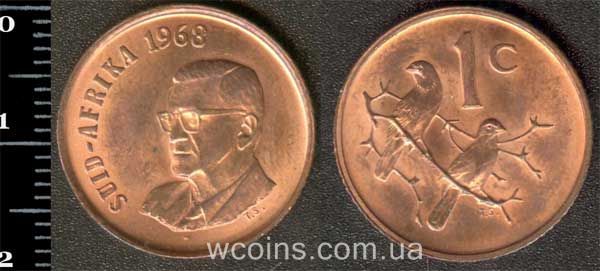 Монета Південна Африка 1 цент 1968