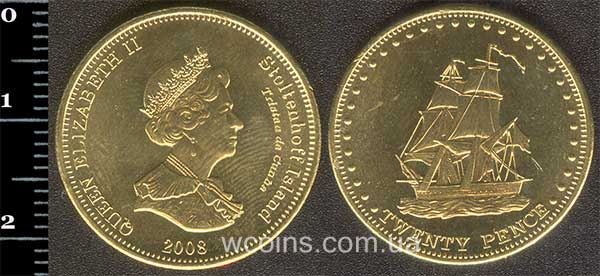 Монета Тристан-да-Кунья 20 пенсів 2008