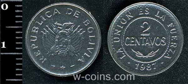 Монета Болівія 2 сентаво 1987