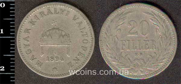 Монета Угорщина 20 філлерів 1894