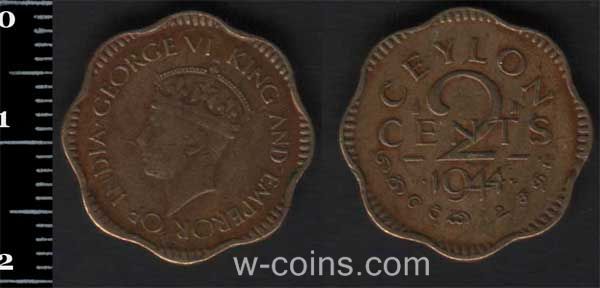Монета Шрі-Ланка 2 цента 1944