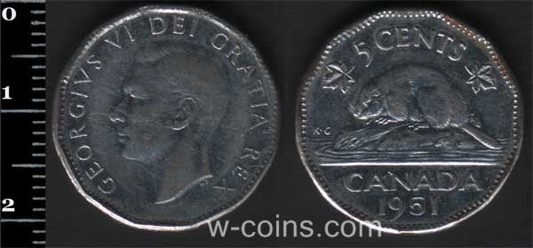 Монета Канада 5 центів 1951