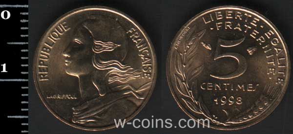 Монета Франція 5 сантимів 1998