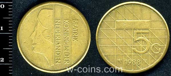 Монета Нідерланди 5 гульденів 1988