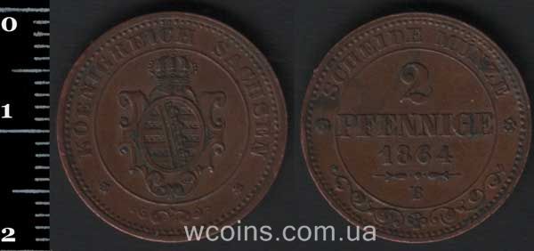 Монета Саксонія 2 пфеніга 1864