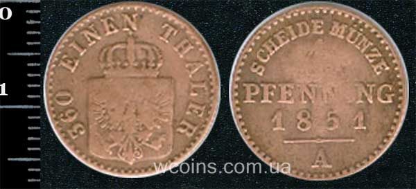 Монета Пруссія 1 пфеніг 1851
