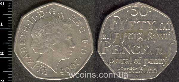 Монета Великобританія 50 пенсів 2005