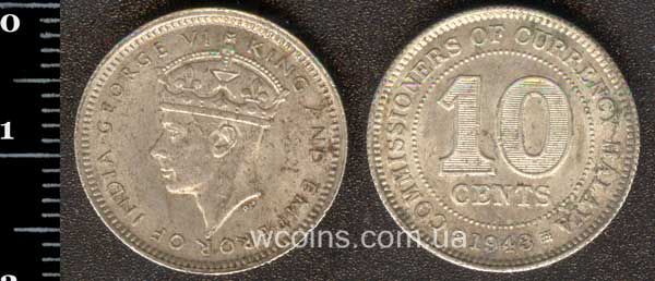 Монета Малайзія 10 центів 1943