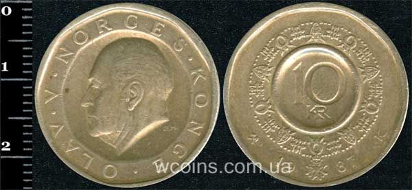 Монета Норвеґія 10 крон 1987