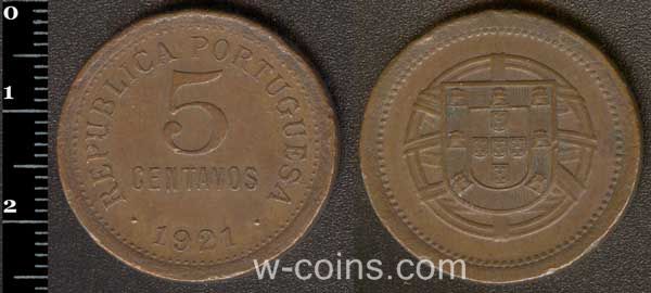Монета Портуґалія 5 сентаво 1921