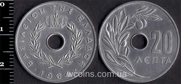 Монета Греція 20 лепт 1964