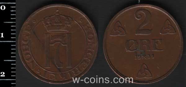 Монета Норвеґія 2 ере 1931
