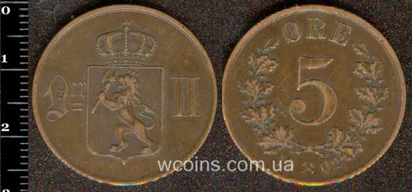 Монета Норвеґія 5 ере 1902