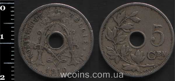 Coin Belgium 5 centimes 1910
