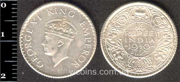 Монета Індія 1/4 рупій 1940