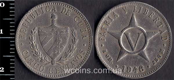 Монета Куба 5 сентаво 1946