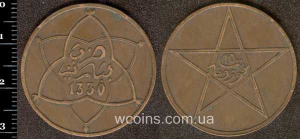 Монета Марокко 10 мазун 1912