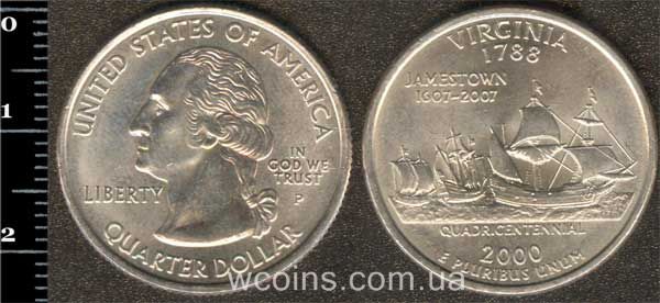 Монета США 25 центів 2000 Вірджинія