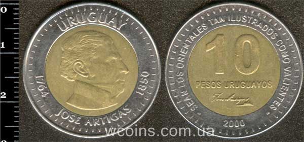 Монета Уругвай 10 песо 2000