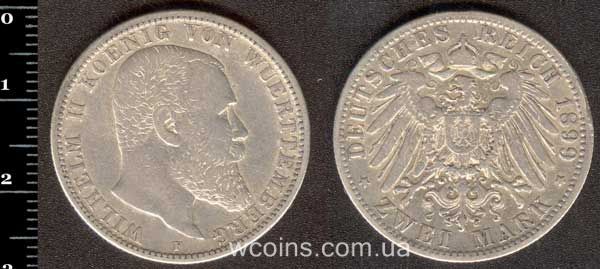 Монета Вюртемберг 2 марки 1899